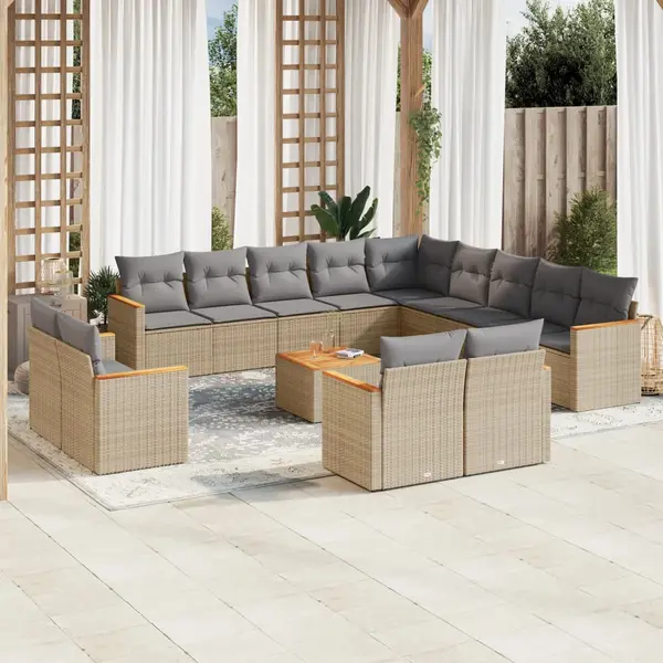 Gossi set canapele de gradina, 14 piese, cu perne, bej, poliratan