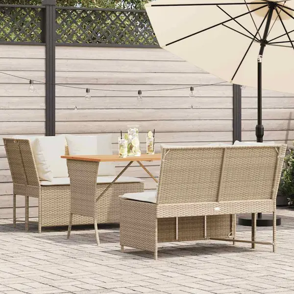 Gossi set canapele de gradina, 3 piese, cu perne, bej, poliratan