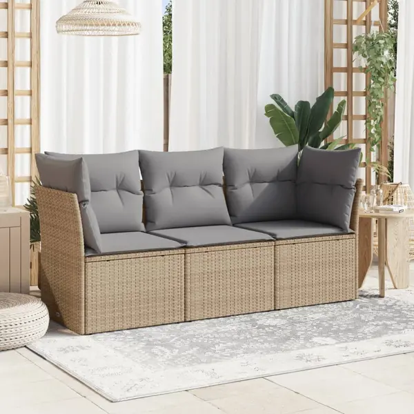 Gossi set canapele de gradina, 3 piese, cu perne, bej, poliratan