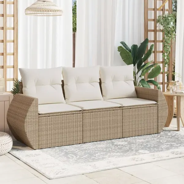 Gossi set canapele de gradina, 3 piese, cu perne, bej, poliratan
