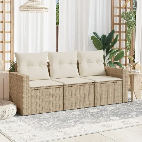 Gossi set canapele de gradina, 3 piese, cu perne, bej, poliratan