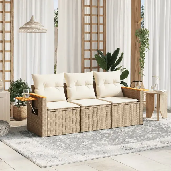 Gossi set canapele de gradina, 3 piese, cu perne, bej, poliratan