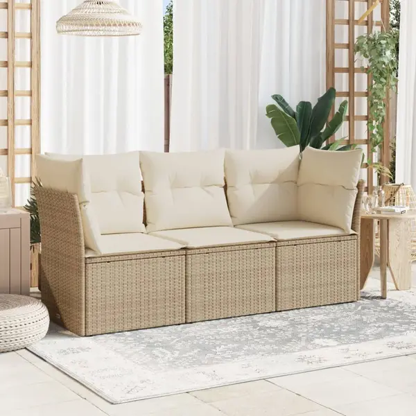 Gossi set canapele de gradina, 3 piese, cu perne, bej, poliratan