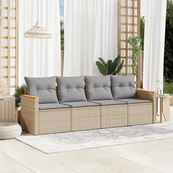 Gossi set canapele de gradina, 4 piese, cu perne, bej, poliratan