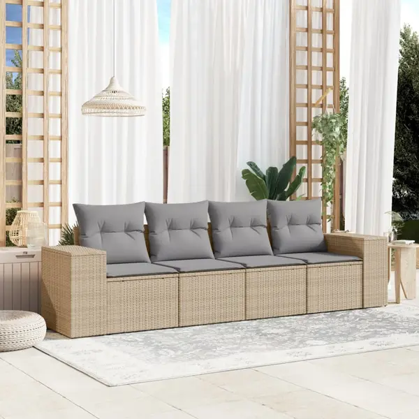 Gossi set canapele de gradina, 4 piese, cu perne, bej, poliratan