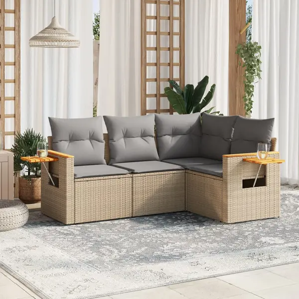 Gossi set canapele de gradina, 4 piese, cu perne, bej, poliratan