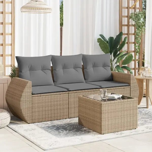 Gossi set canapele de gradina, 4 piese, cu perne, bej, poliratan