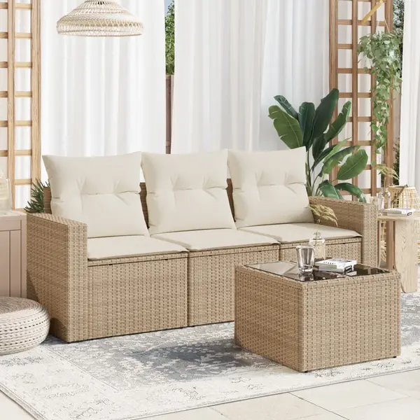 Gossi set canapele de gradina, 4 piese, cu perne, bej, poliratan