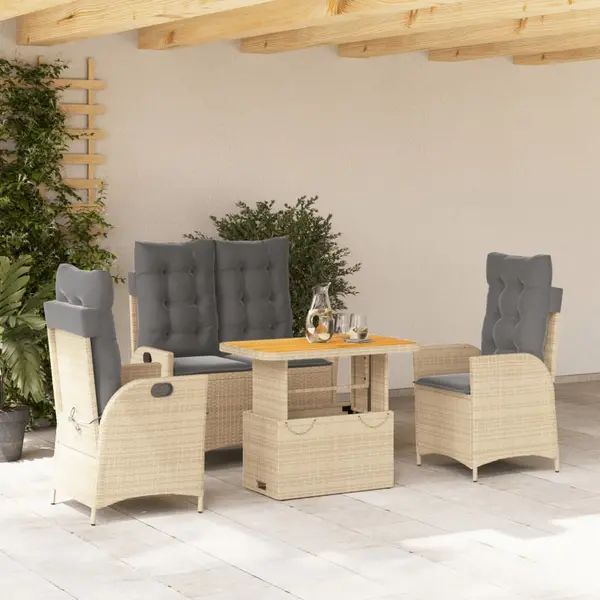 Gossi set canapele de gradina, 4 piese, cu perne, bej, poliratan