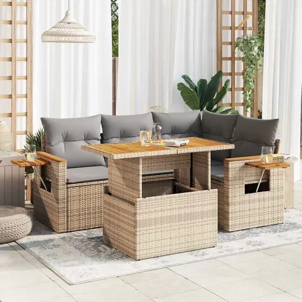 Gossi set canapele de gradina, 4 piese, cu perne, bej, poliratan
