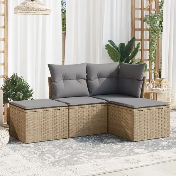 Gossi set canapele de gradina, 4 piese, cu perne, bej, poliratan