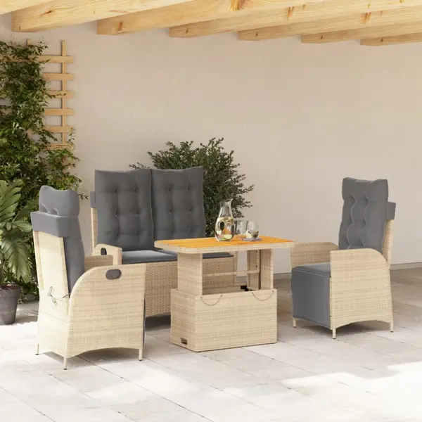 Gossi set canapele de gradina, 4 piese, cu perne, bej, poliratan