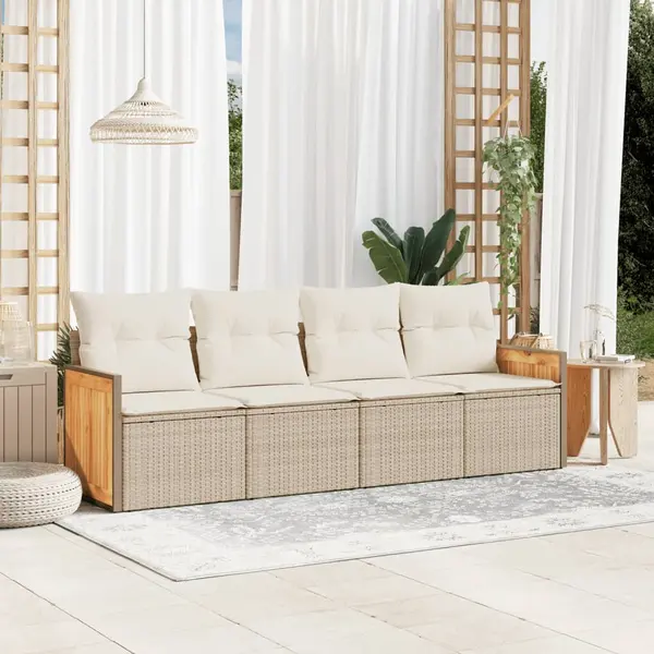 Gossi set canapele de gradina, 4 piese, cu perne, bej, poliratan