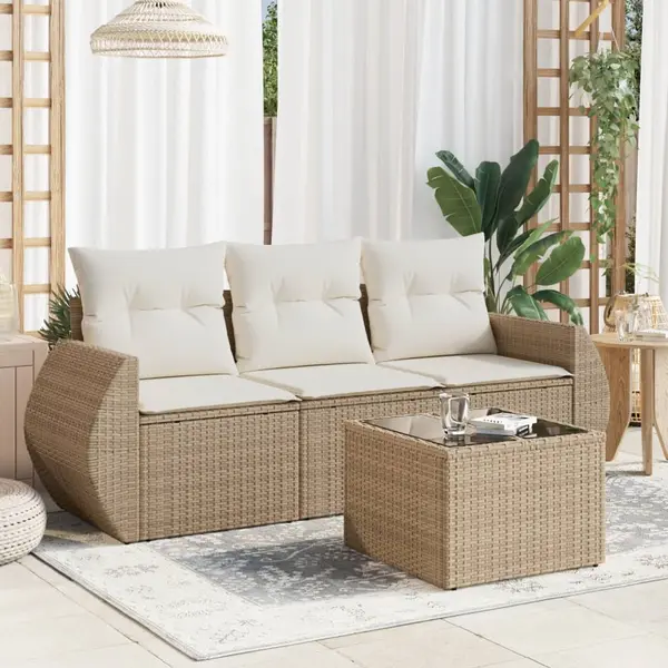 Gossi set canapele de gradina, 4 piese, cu perne, bej, poliratan