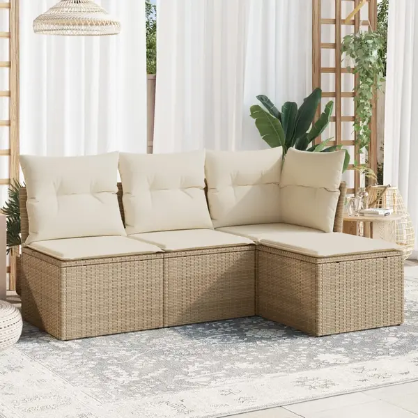 Gossi set canapele de gradina, 4 piese, cu perne, bej, poliratan