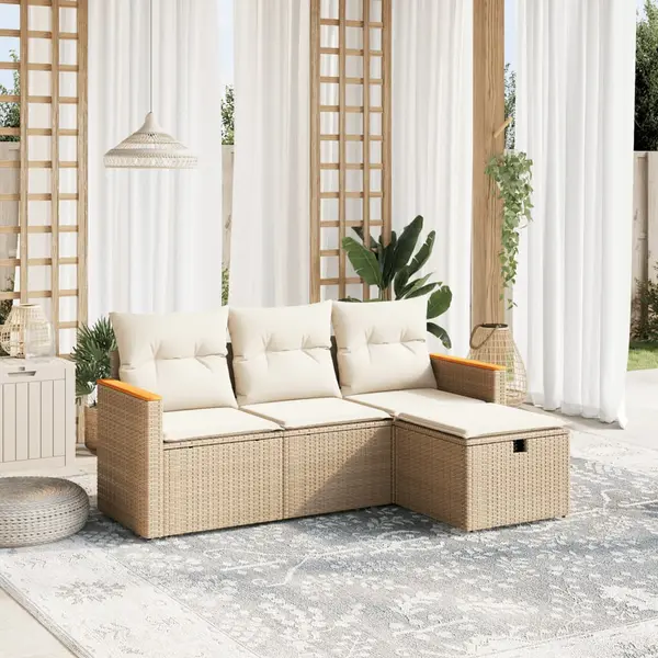 Gossi set canapele de gradina, 4 piese, cu perne, bej, poliratan