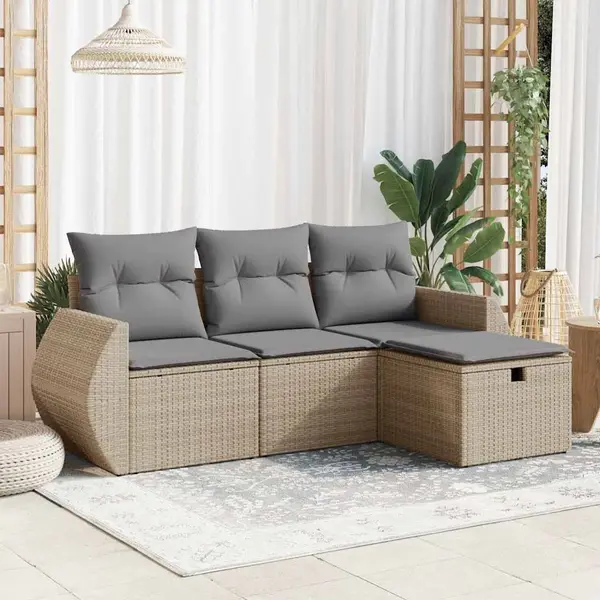 Gossi set canapele de gradina, 4 piese, cu perne, bej, poliratan