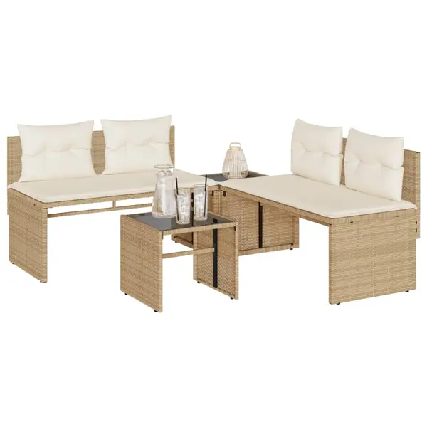 Gossi set canapele de gradina, 4 piese, cu perne, bej, poliratan