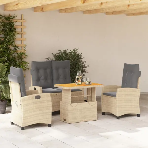 Gossi set canapele de gradina, 4 piese, cu perne, bej, poliratan