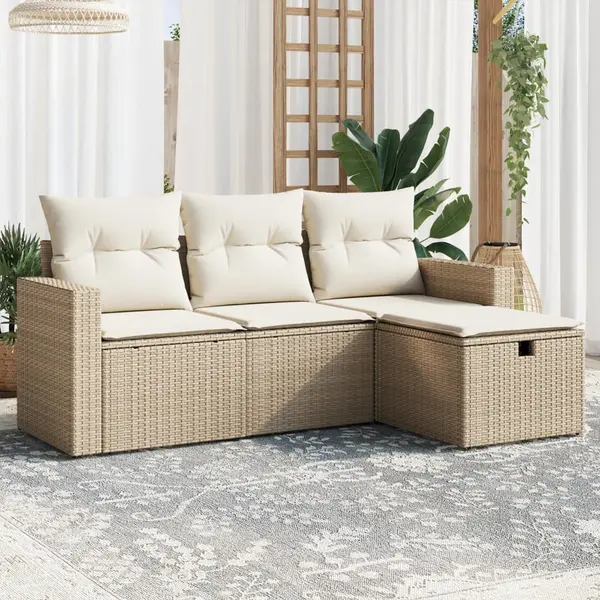 Gossi set canapele de gradina, 4 piese, cu perne, bej, poliratan