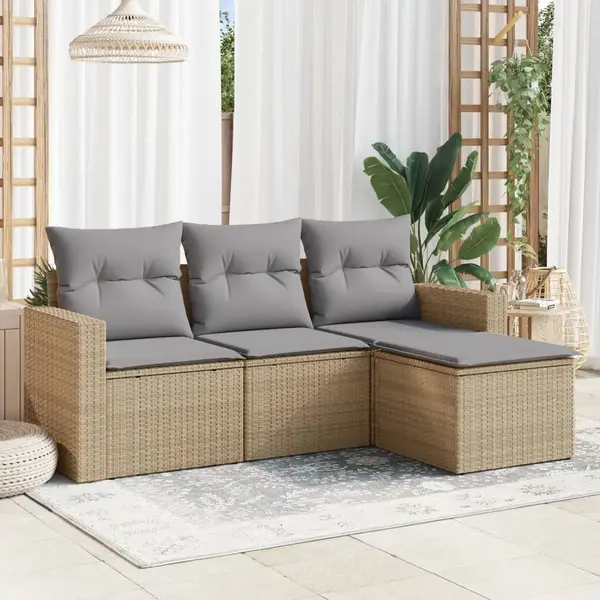 Gossi set canapele de gradina, 4 piese, cu perne, bej, poliratan