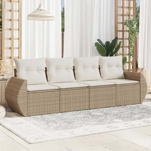 Gossi set canapele de gradina, 4 piese, cu perne, bej, poliratan