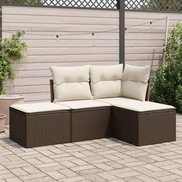 Gossi set canapele de gradina, 4 piese, cu perne, maro poliratan maro