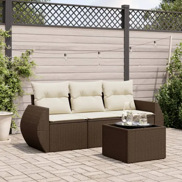Gossi set canapele de gradina, 4 piese, cu perne, maro poliratan maro