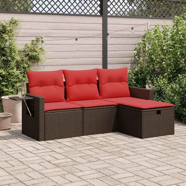 Gossi set canapele de gradina, 4 piese, cu perne, maro poliratan maro