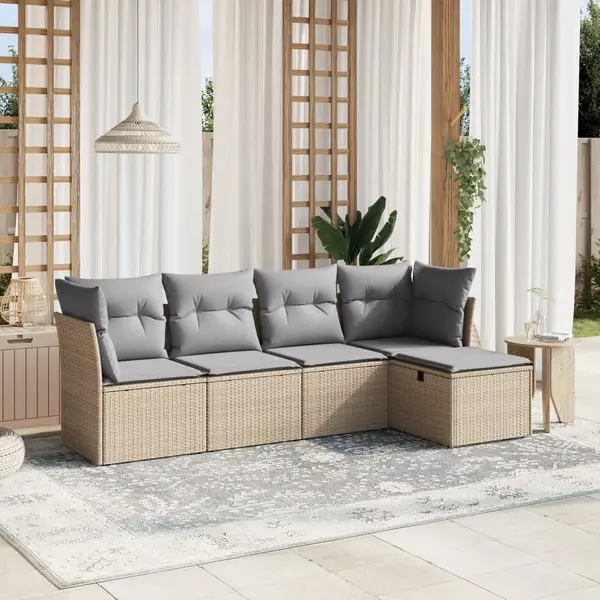 Gossi set canapele de gradina, 5 piese, cu perne, bej, poliratan