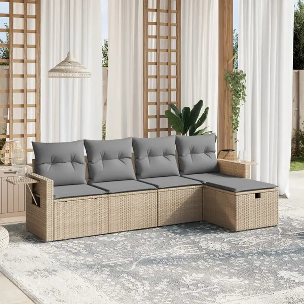 Gossi set canapele de gradina, 5 piese, cu perne, bej, poliratan