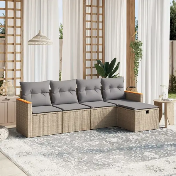 Gossi set canapele de gradina, 5 piese, cu perne, bej, poliratan