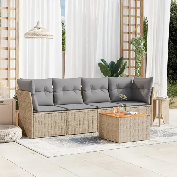 Gossi set canapele de gradina, 5 piese, cu perne, bej, poliratan