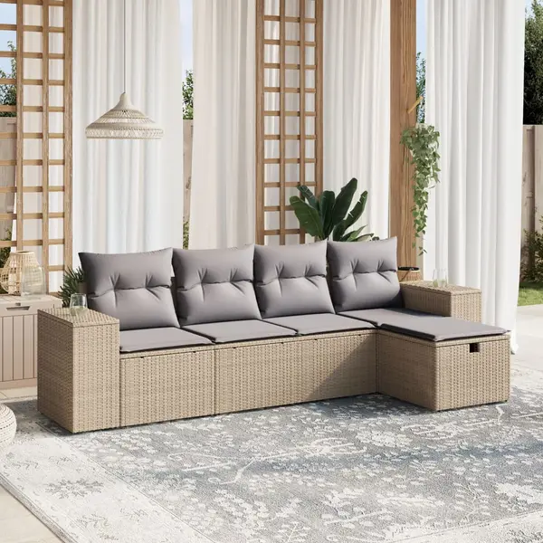 Gossi set canapele de gradina, 5 piese, cu perne, bej, poliratan