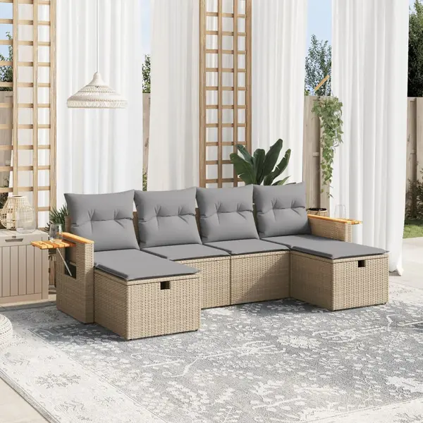 Gossi set canapele de gradina, 6 piese, cu perne, bej, poliratan