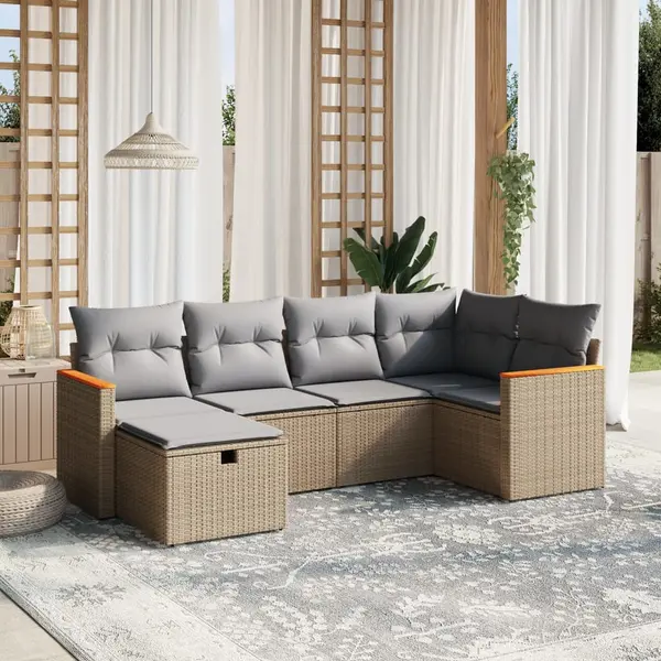 Gossi set canapele de gradina, 6 piese, cu perne, bej, poliratan