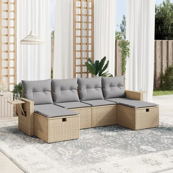 Gossi set canapele de gradina, 6 piese, cu perne, bej, poliratan