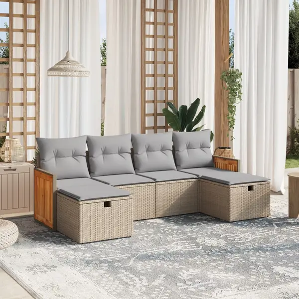 Gossi set canapele de gradina, 6 piese, cu perne, bej, poliratan