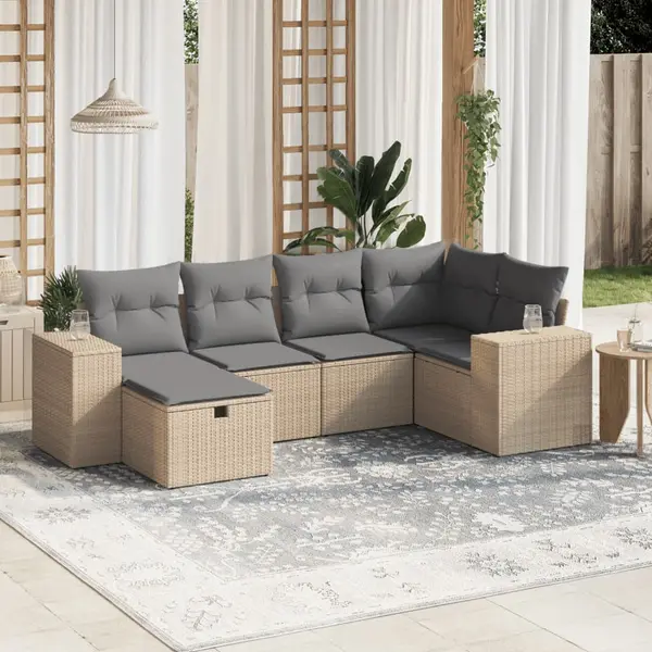 Gossi set canapele de gradina, 6 piese, cu perne, bej, poliratan