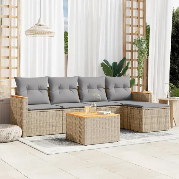 Gossi set canapele de gradina, 6 piese, cu perne, bej, poliratan
