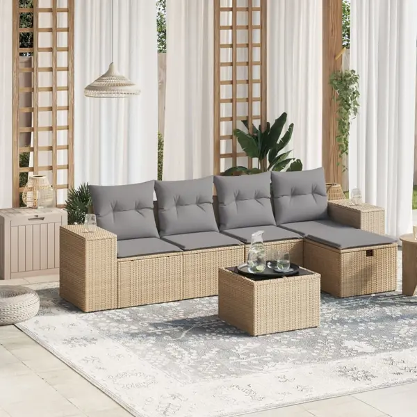 Gossi set canapele de gradina, 6 piese, cu perne, bej, poliratan