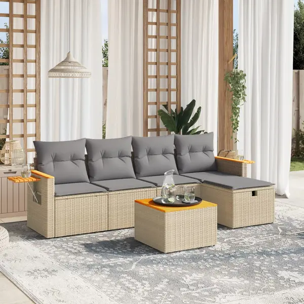 Gossi set canapele de gradina, 6 piese, cu perne, bej, poliratan