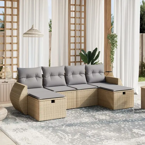 Gossi set canapele de gradina, 6 piese, cu perne, bej, poliratan
