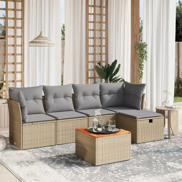 Gossi set canapele de gradina, 6 piese, cu perne, bej, poliratan