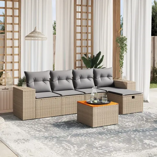 Gossi set canapele de gradina, 6 piese, cu perne, bej, poliratan