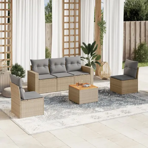 Gossi set canapele de gradina, 6 piese, cu perne, bej, poliratan