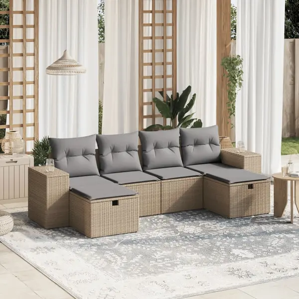 Gossi set canapele de gradina, 6 piese, cu perne, bej, poliratan