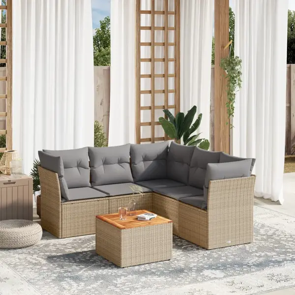 Gossi set canapele de gradina, 6 piese, cu perne, bej, poliratan
