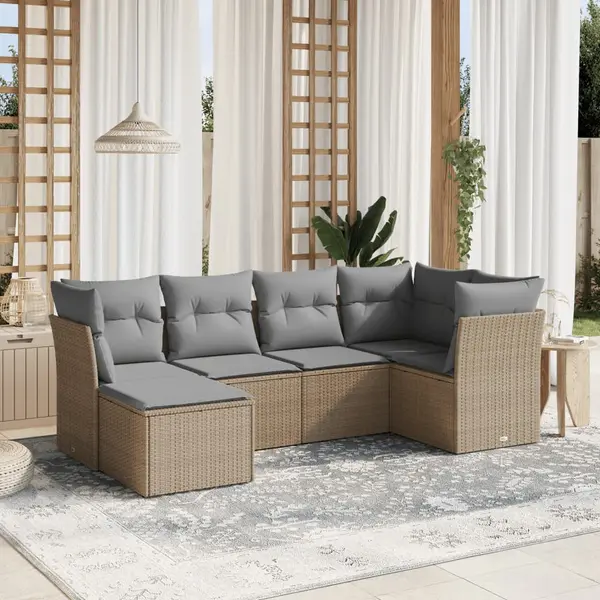Gossi set canapele de gradina, 6 piese, cu perne, bej, poliratan