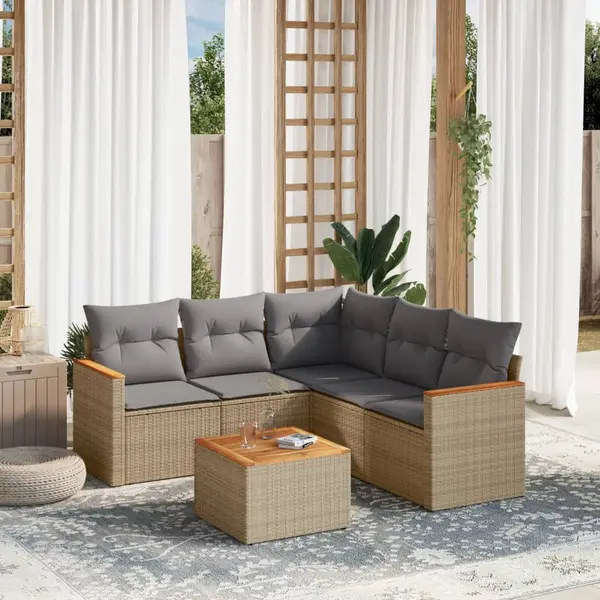 Gossi set canapele de gradina, 6 piese, cu perne, bej, poliratan